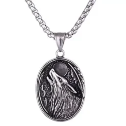 Northern Viking Jewelry Wolf & Moon teräskaulakoru NVJRS119